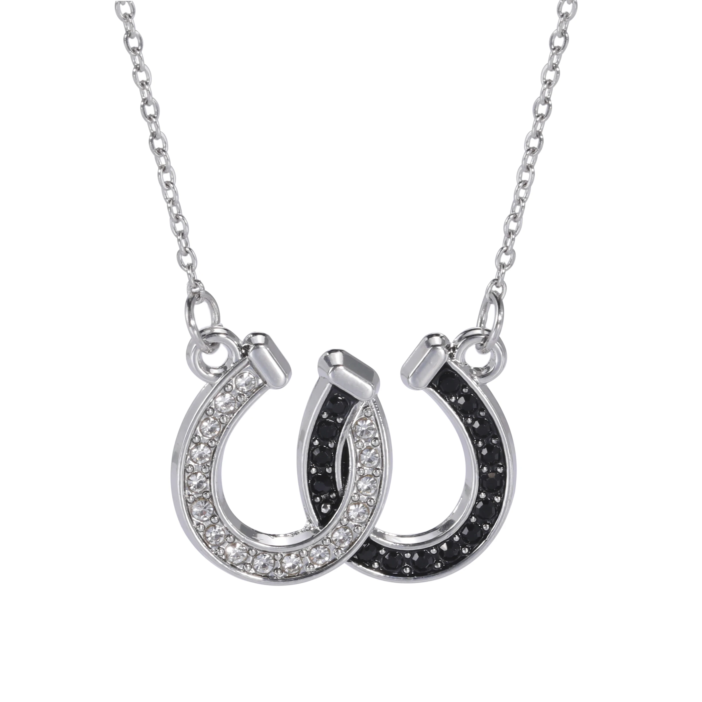 Kkjoy Reizende Doppel-Hufeisen-Halskette mit Kristall-Hufeisen-Anhänger für Damen, Glücksbringer-Schmuck mit Strasssteinen – Detail 9