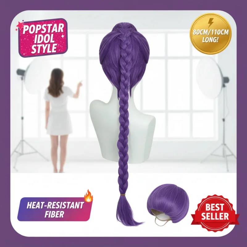 

☎UWAWA Kids Cosplay Wig Purple Braid Long Hair 80cm/110cm Heat-resistant Fiber Wig Cap Popstar☎