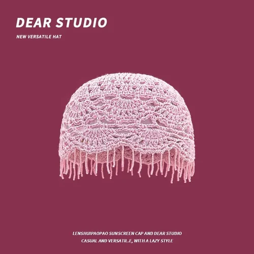 Imagen 2 del producto Gorros de punto con flecos y cuentas personalizados para mujer, jersey de estilo étnico Retro informal, fino, hueco, para verano y otoño