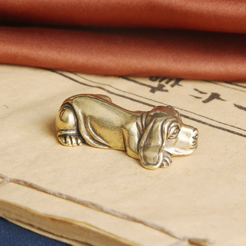 Vintage Brass Cute Puppy Figurines Miniatures Desktop Ornaments Small Animal Dog Statue Home Decorations Crafts Children Gifts - view 2