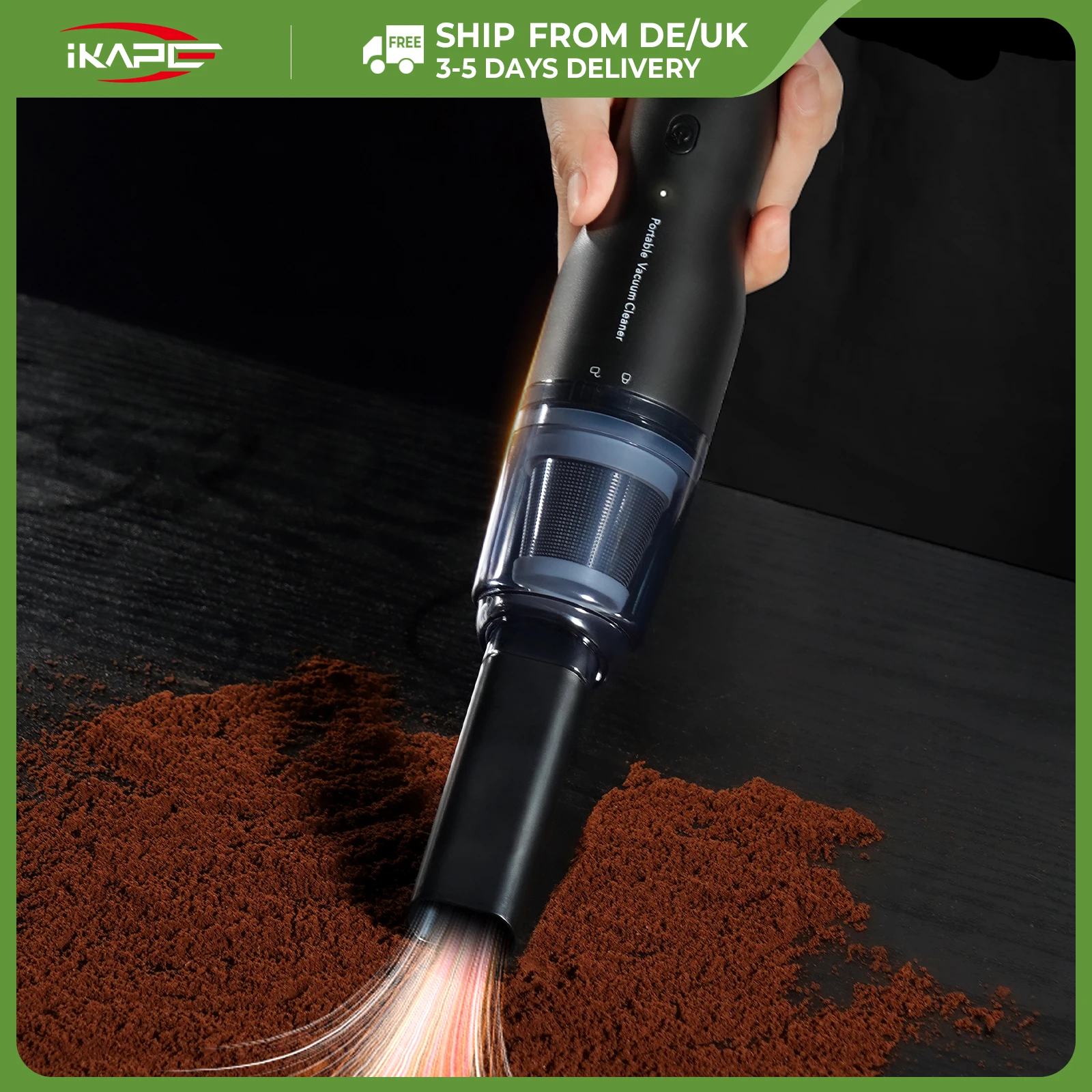 IKAPE Kaffeesatz-Staubsauger für Bar/Auto/Schreibtisch, tragbarer, kabelloser Handstaubsauger mit 13 kPa starker Saug- und Blasfunktion