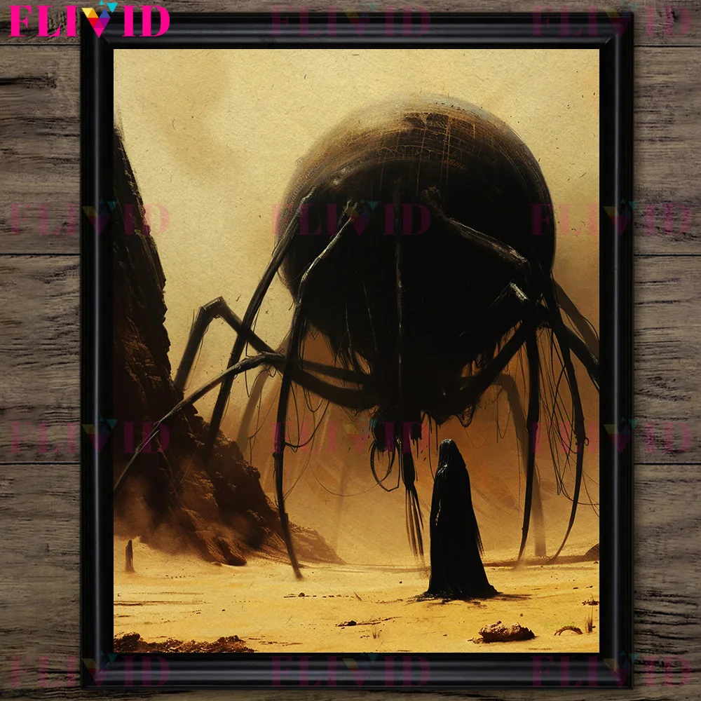 Spider Monster And Black Robed Man Vintage Wall Art Canvas Painting Surreal Fantasy Animal Art Poster And Print Home Decoration