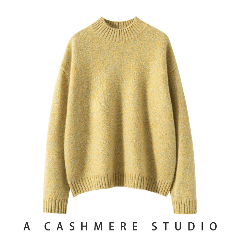 High-end 2024 Autumn Winter 100% Cashmere Sweater Women\'s Half High Neck Thicken Warm Pullover Female Loose Soft Knitted Jumper