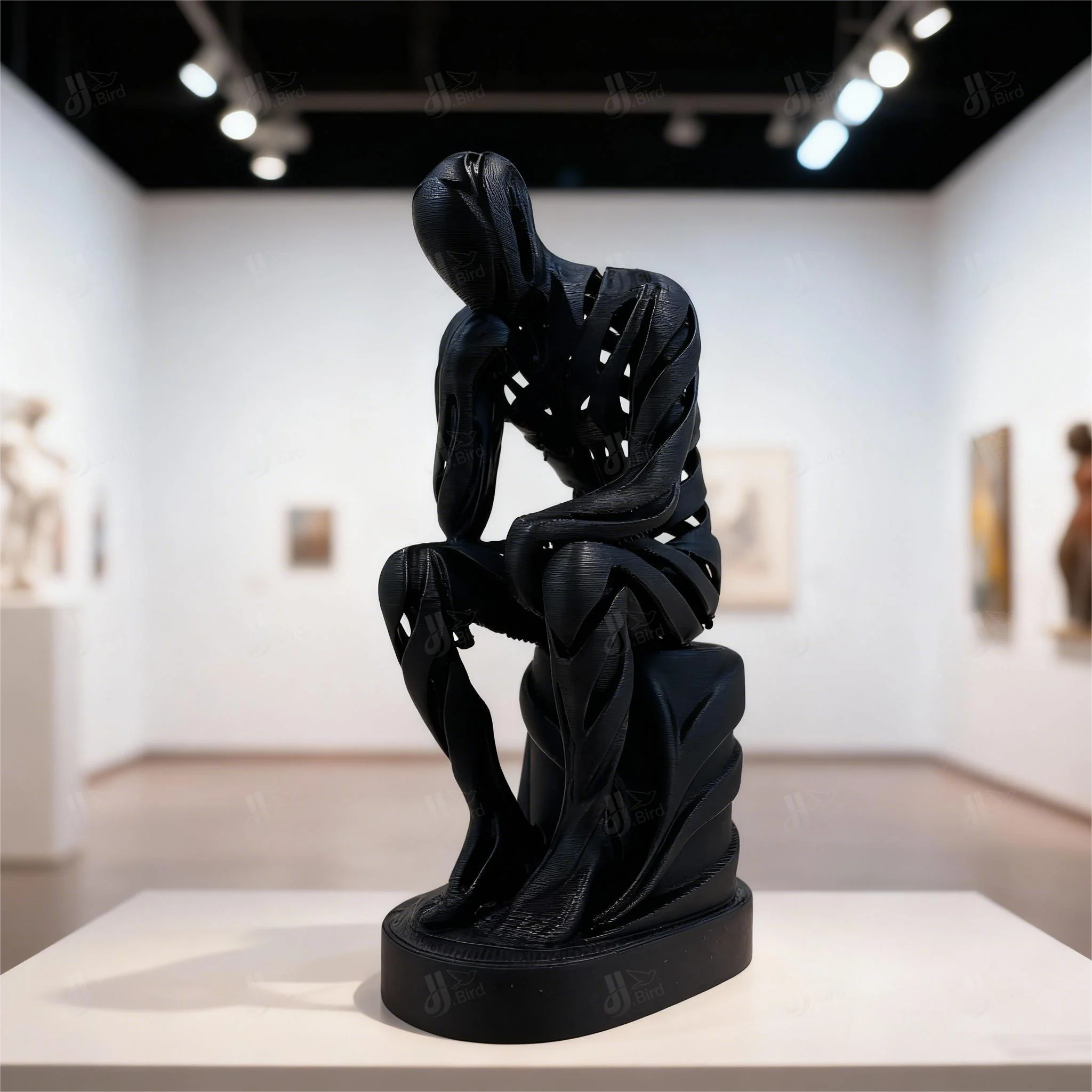 1pc Exquisite Black Hollowed Thinker Figurine, suitable for desktop, desk & office embellishment. Great for New Year's Day.