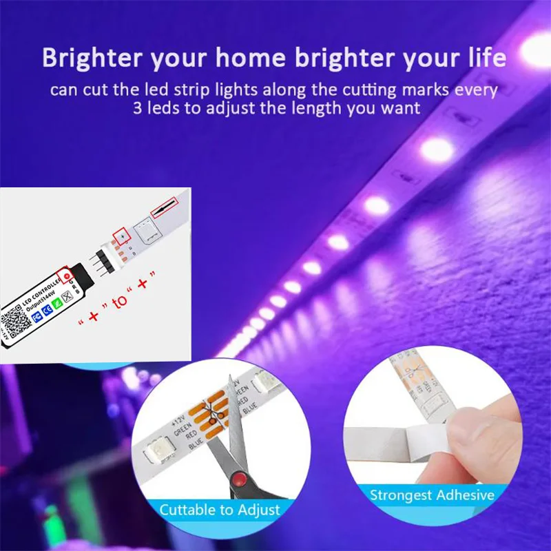 Bluetooth LED Strip Lights APP Control Music Sync 1-30M Flexible Color Changing Led Lights for Festival Party Gaming Room Decor