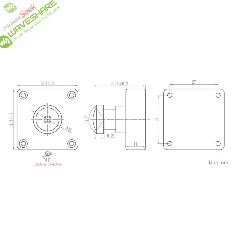 

SKU-33160 IMX577 12MP USB A Waveshare Camera , 3840 × 3024 Resolution 113° FOV Distortion-Free Plug and Play