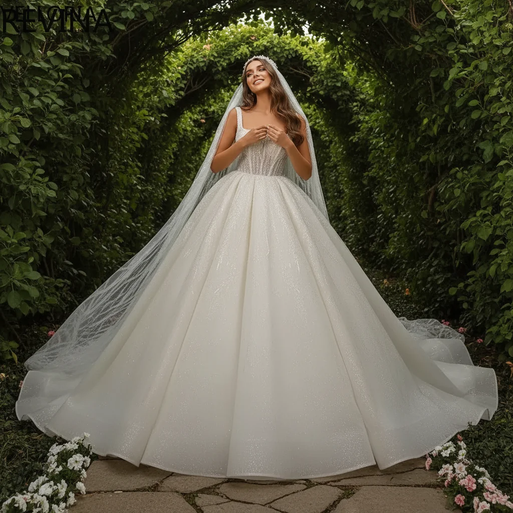 

Luxury Square Neck Sleeveless Beaded Bridal Dress Ball Gown Wedding Dress Princess Tight Corset Customized Vestido De Noiva