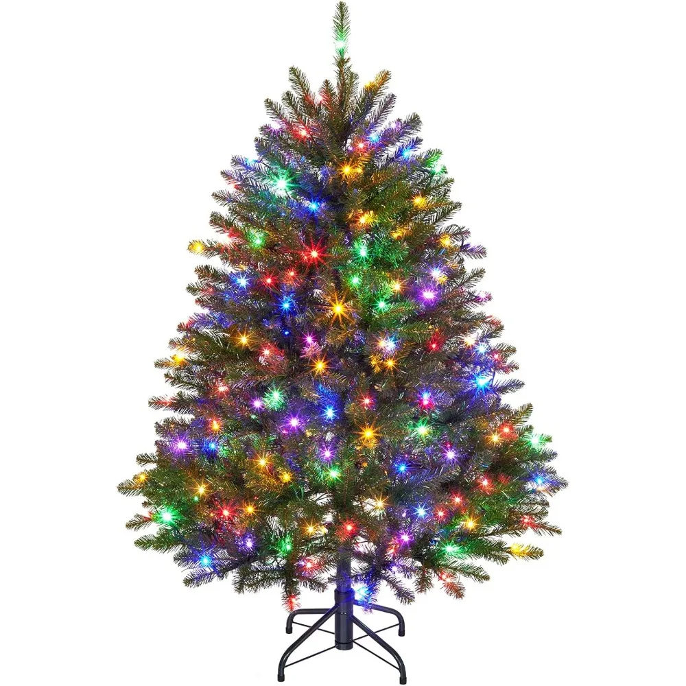 

Искусственная рождественская елка Garvee длиной 4,5 фута, рождественская елка из ПВХ 628, наконечники для ветвей, 200 двухцветных светодиодных фонарей и складное основание, зеленый