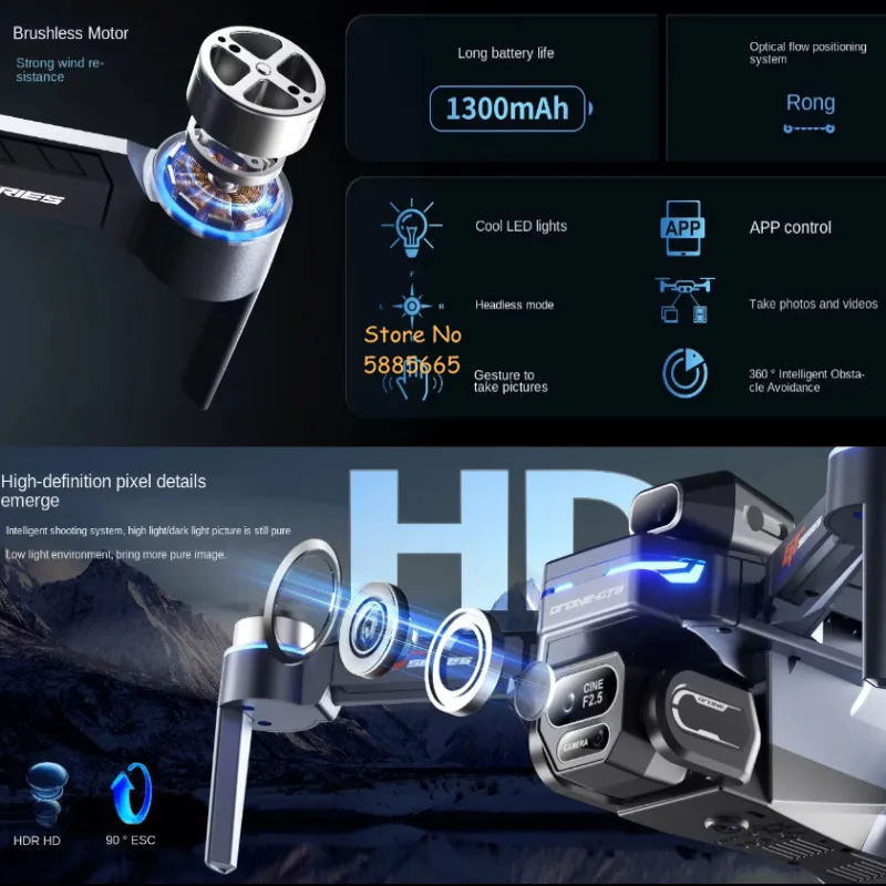 8K ESC 3 Camera Aerial Photography Remote Control Quedcopter 2.4G Brushless Motor Optical Flow Headless Mode WIFI FPV RC Drone