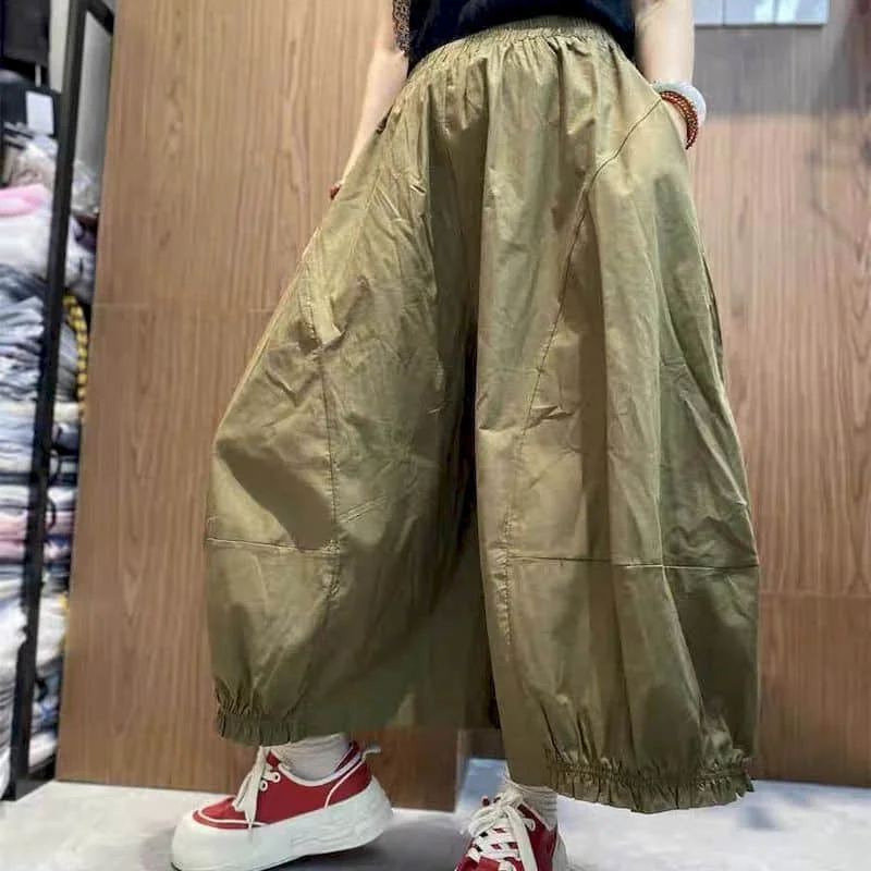 Solid Wide Leg Pants for Women Loose Casual Vintage 2026 Summer Sale Japanese Style Elastic Waisted Workwear Cropped Trousers