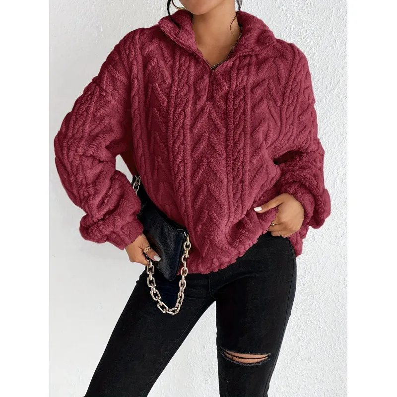 

Women Sweatshirt Top Double Sided Plush Sweatshirts Sportswear Half Open Collar Zipper Thick Tops Sporty Casual Autumn Winter