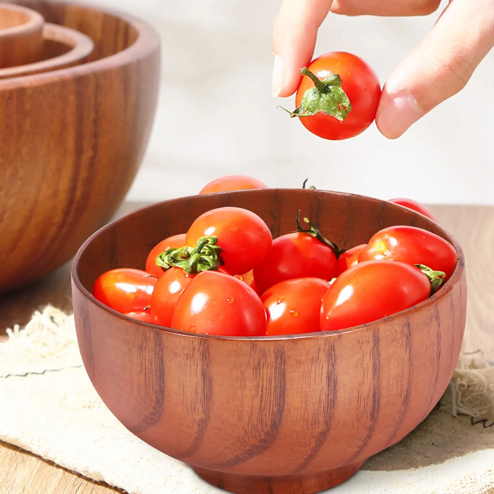 

AEE4-Jujube Japanese-Style Wooden Bowl Wooden Rice Bowl Noodle Bowl Solid Wood Bowl, Diameter 4.5 Inches By 2-5 / 8 Inches, For