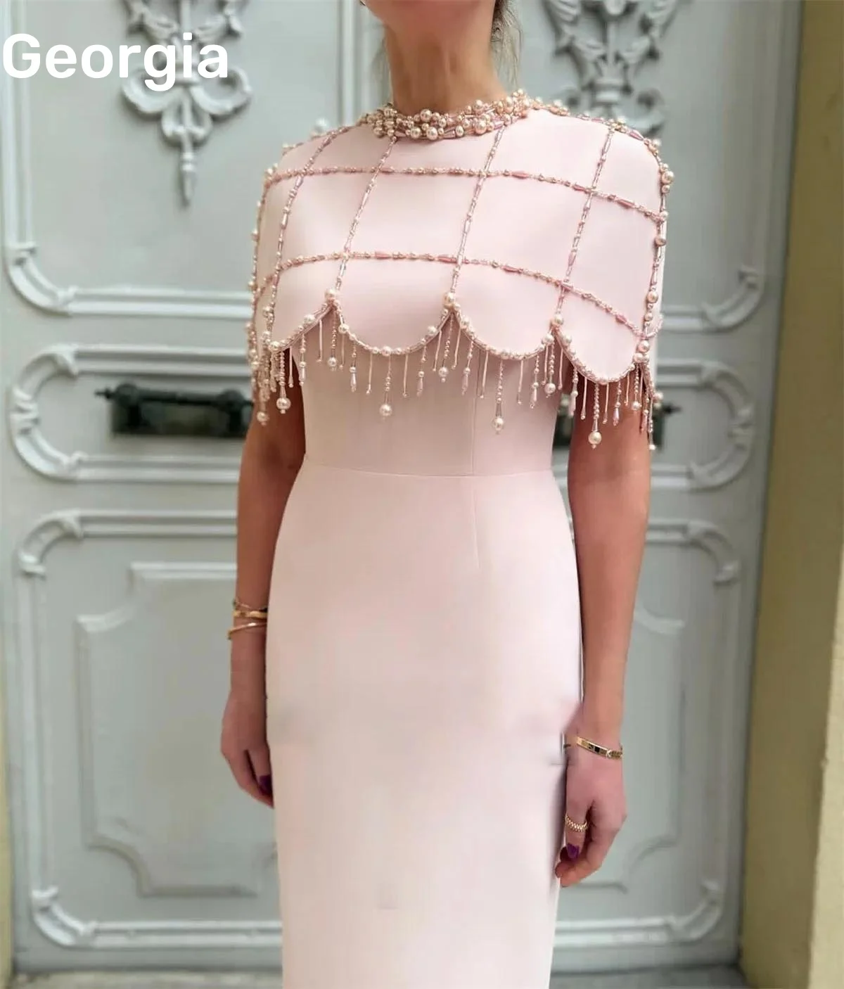 Abiti di lusso personalizzati Abiti da sera con scollo rotondo Colonna Abiti da ballo lunghi fino al pavimento Abiti da festa eleganti con cerniera in rilievo per le donne