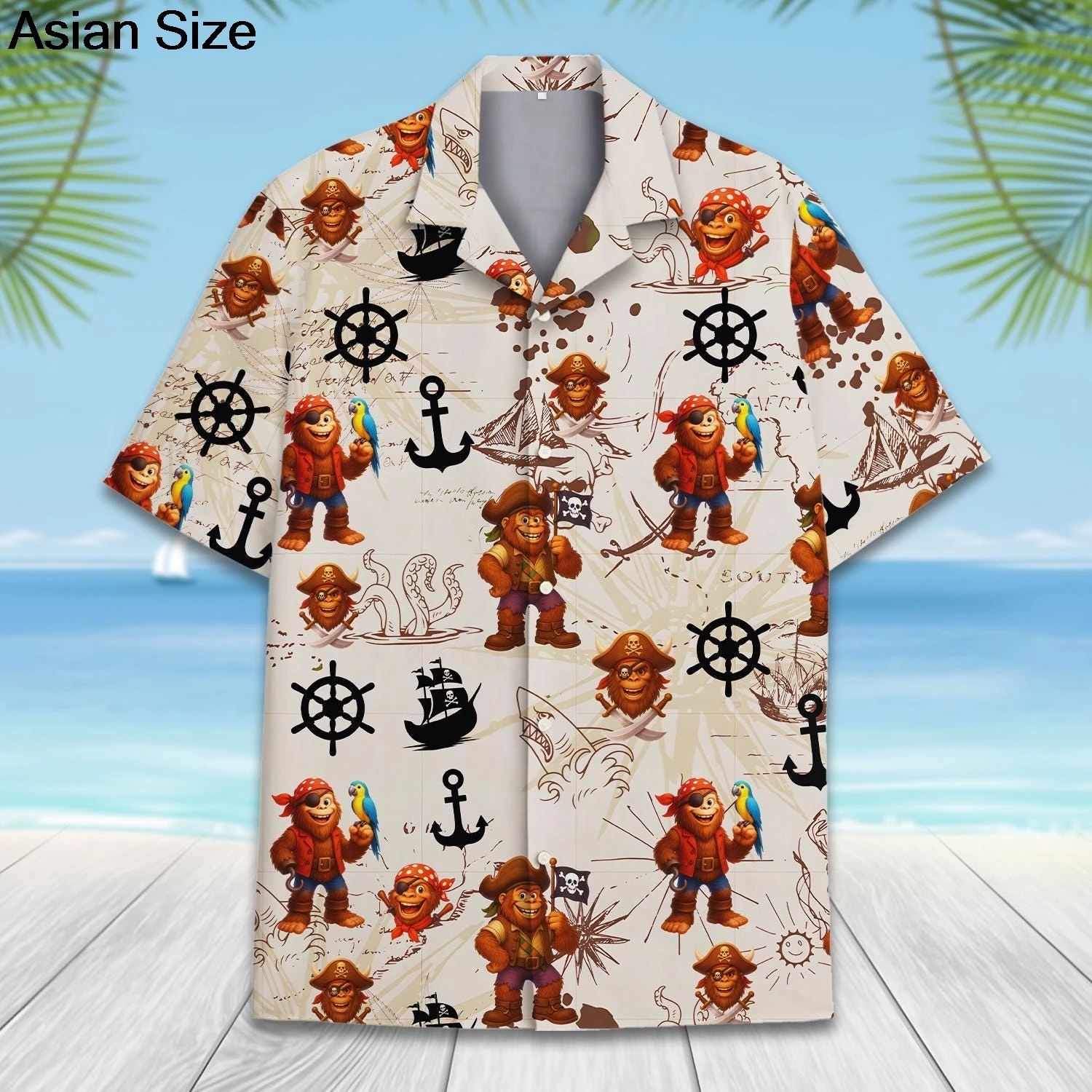 

Funny Pirate Rubber Duck Parrot Hawaiian Shirt For Unisex Clothing Cute Nautical Shirts Anchor & Wheel Sailor Graphic Blouses