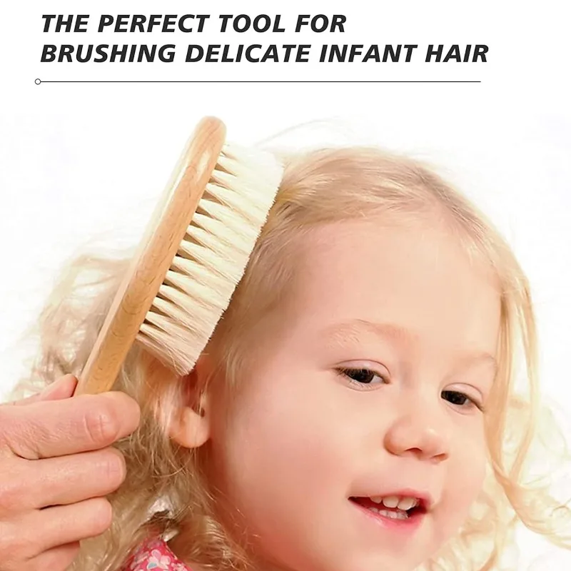 

1/2/3PCS Newborn Wool Baby Wooden Brush Comb Newborn Hair Brush Infant Head Massager Portable Comb Hair Bath Brush Comb