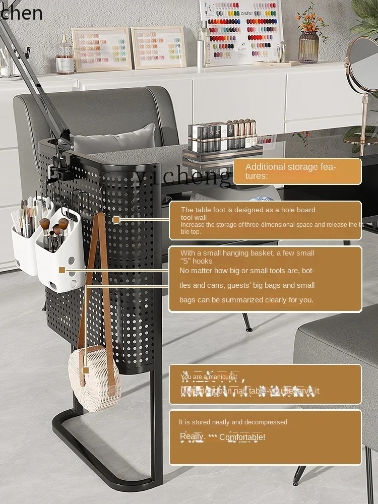 YFY طاولة أظافر بسيطة، مكنسة كهربائية مدمجة لطاولة متجر تجميل الأظافر