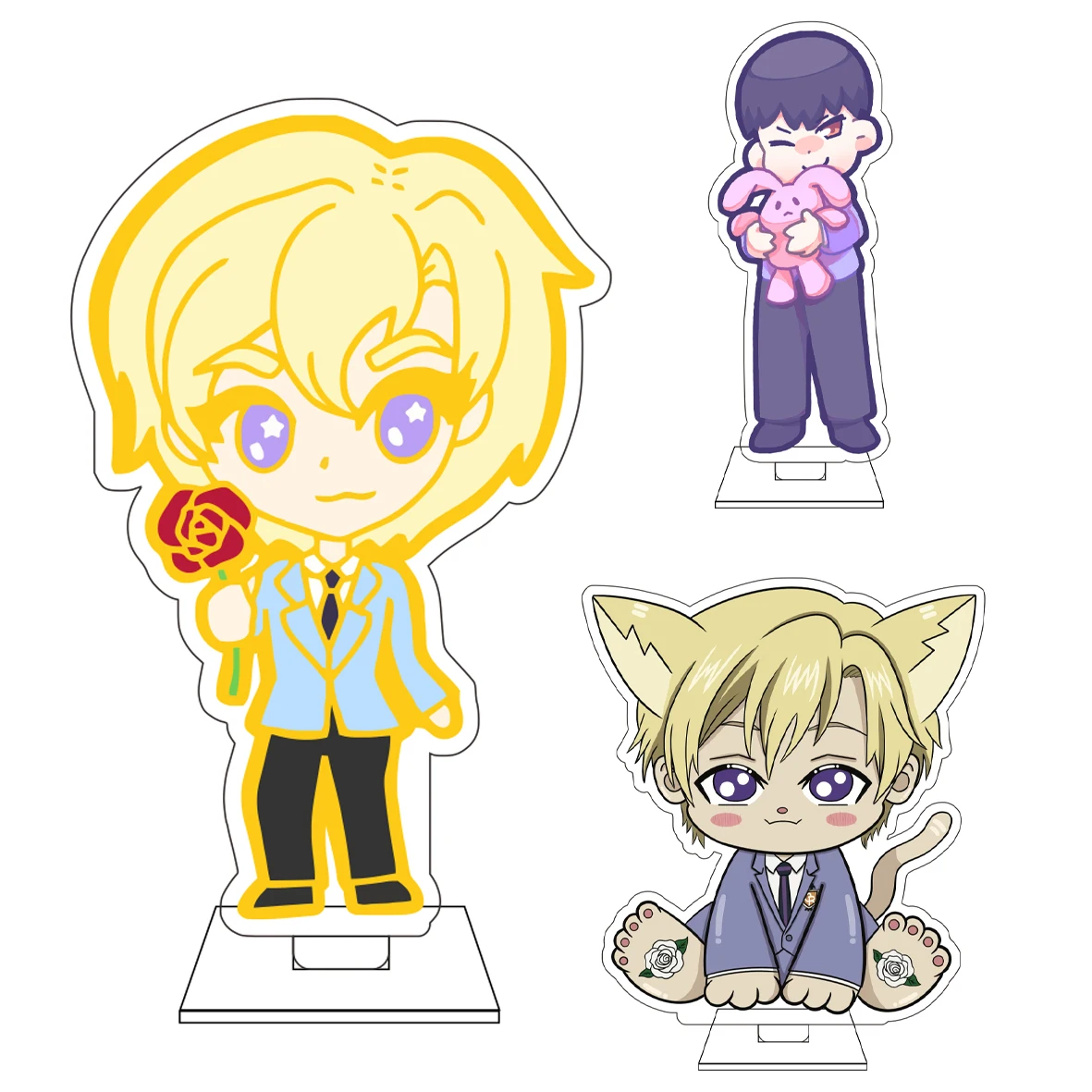 10CM Anime Ouran High School Host Club Cosplay Niedliche Acryl-Figur Standfigur Hitachiin Kaoru Fujioka Haruhi Dekorationen Geschenke