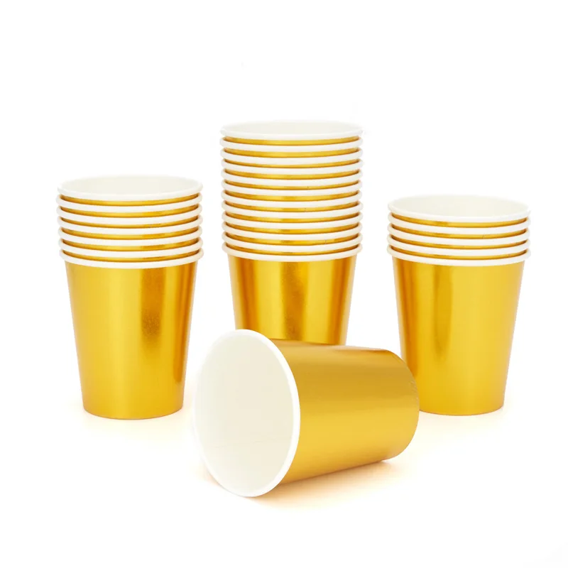 10People Party golden paper Cup party Disposable tableware for birthday party decor cake paper cup party decoration