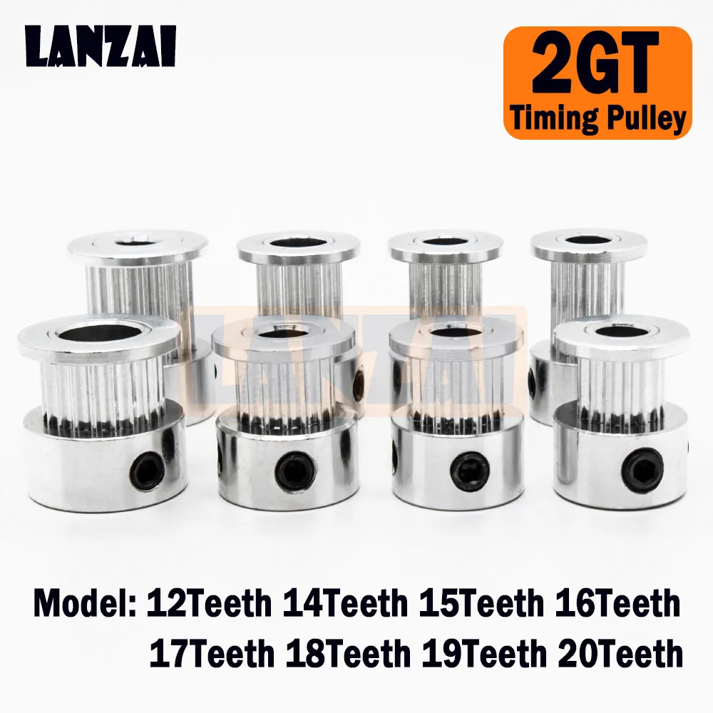 LANZAI Aluminium 2GT Timing Pulley 20Teeth Bore 3~8mm Belt Width 6~15mm for 3D Printer 12T 14T 15T 16T 17T 18T 19T 20T K Type