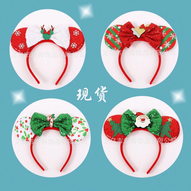 عيد الميلاد Kawaii B ديزني ميكي ماوس بريق القوس الزخرفية عقال مقاطع الشعر اللعب الملحقات للفتيات الهدايا #1