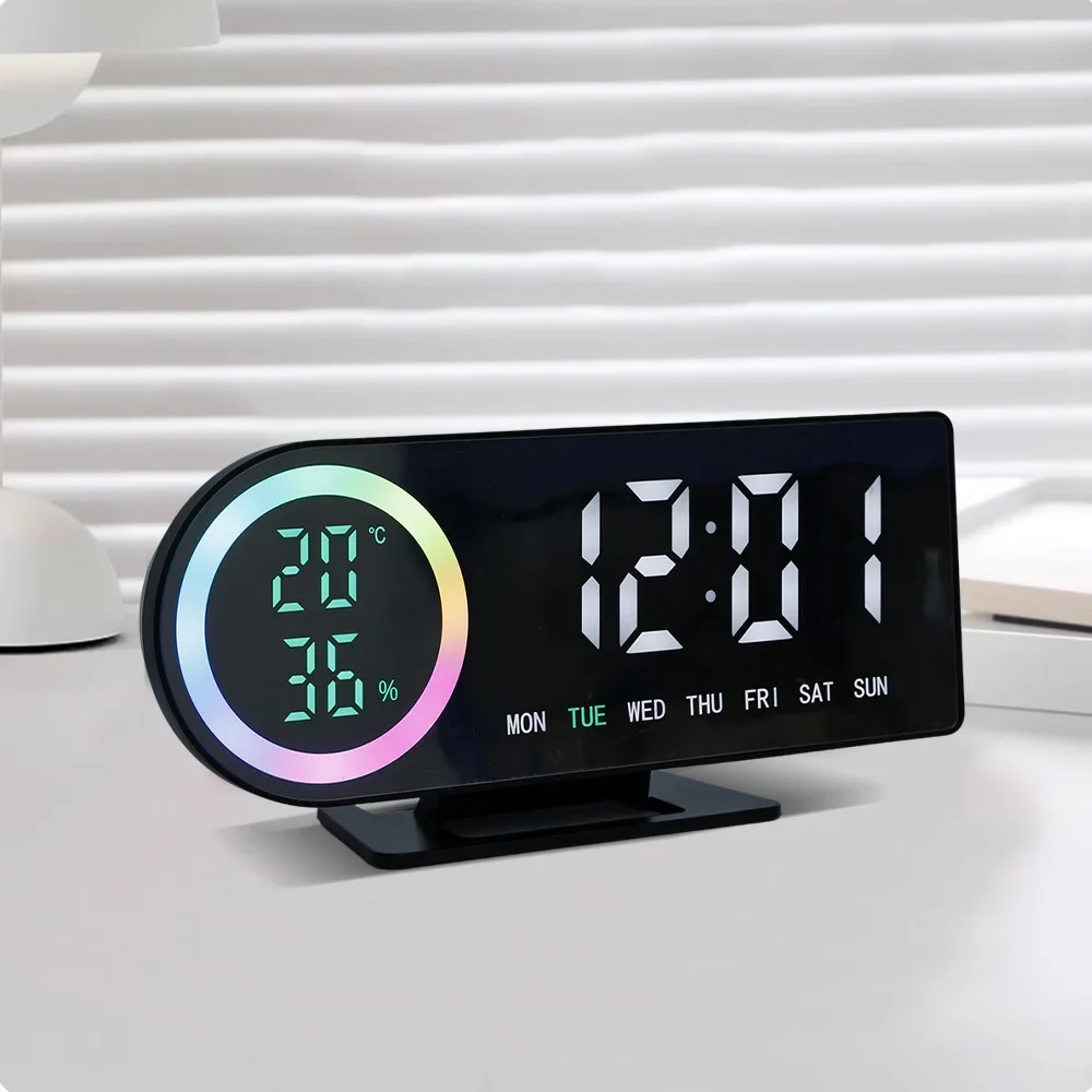 LEDDigital Alarm Clock with 7 Color Display Temperature Show 5 Level Brightness Adjustment Dual Alarm