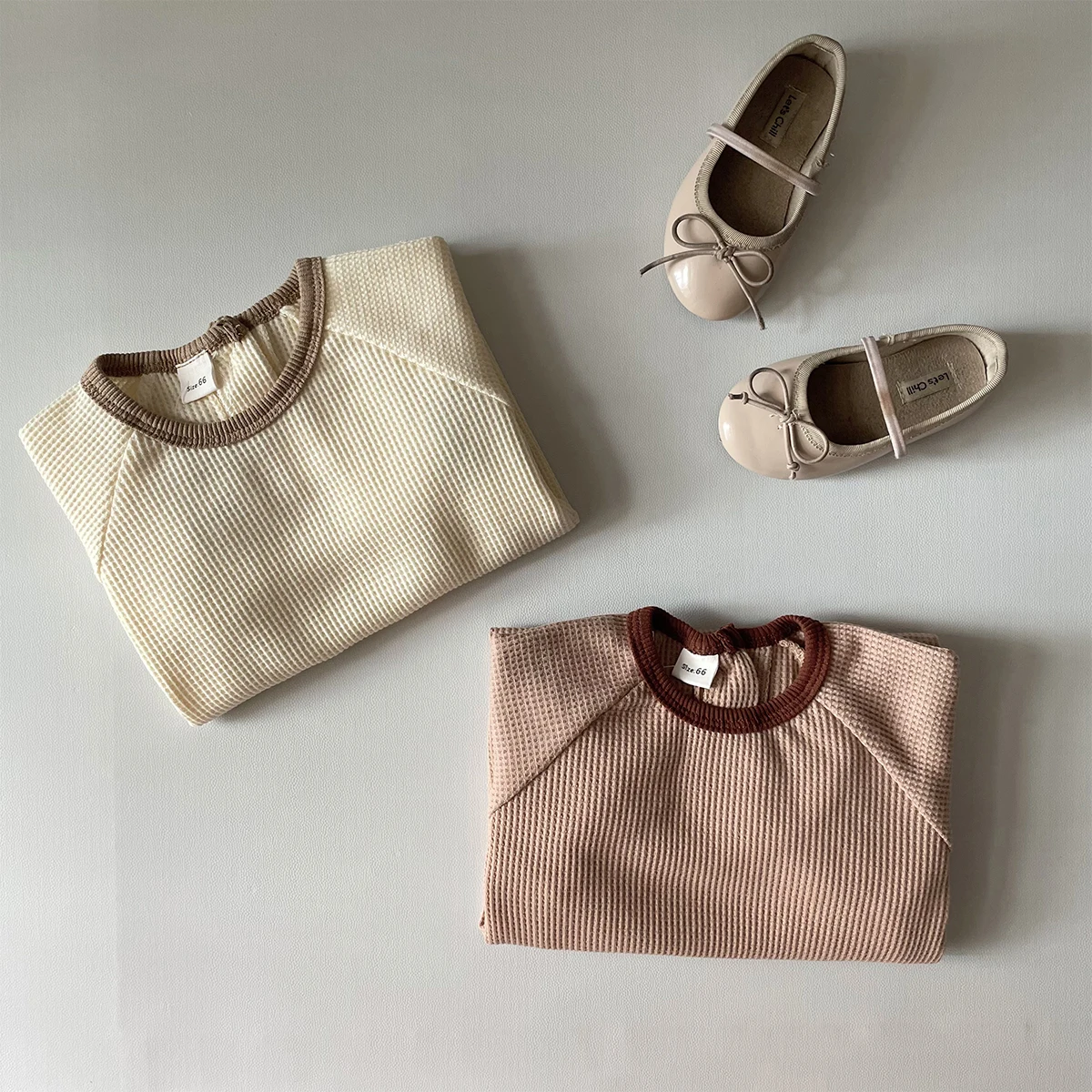 2023 Spring and Autumn New Unisex Baby Bodysuit Long Sleeve Solid Color Spliced Boys and Girls Creeper Newborn Waffle Jumpsuit