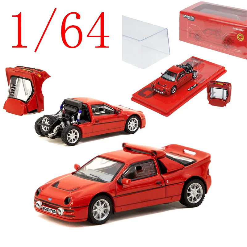 

Tarmac Works, литая под давлением модель автомобиля из сплава Ford в масштабе 1/64, Ford RS200 RAC, игровые транспортные средства, игрушки для мальчиков, подарок, оригинальная коробка
