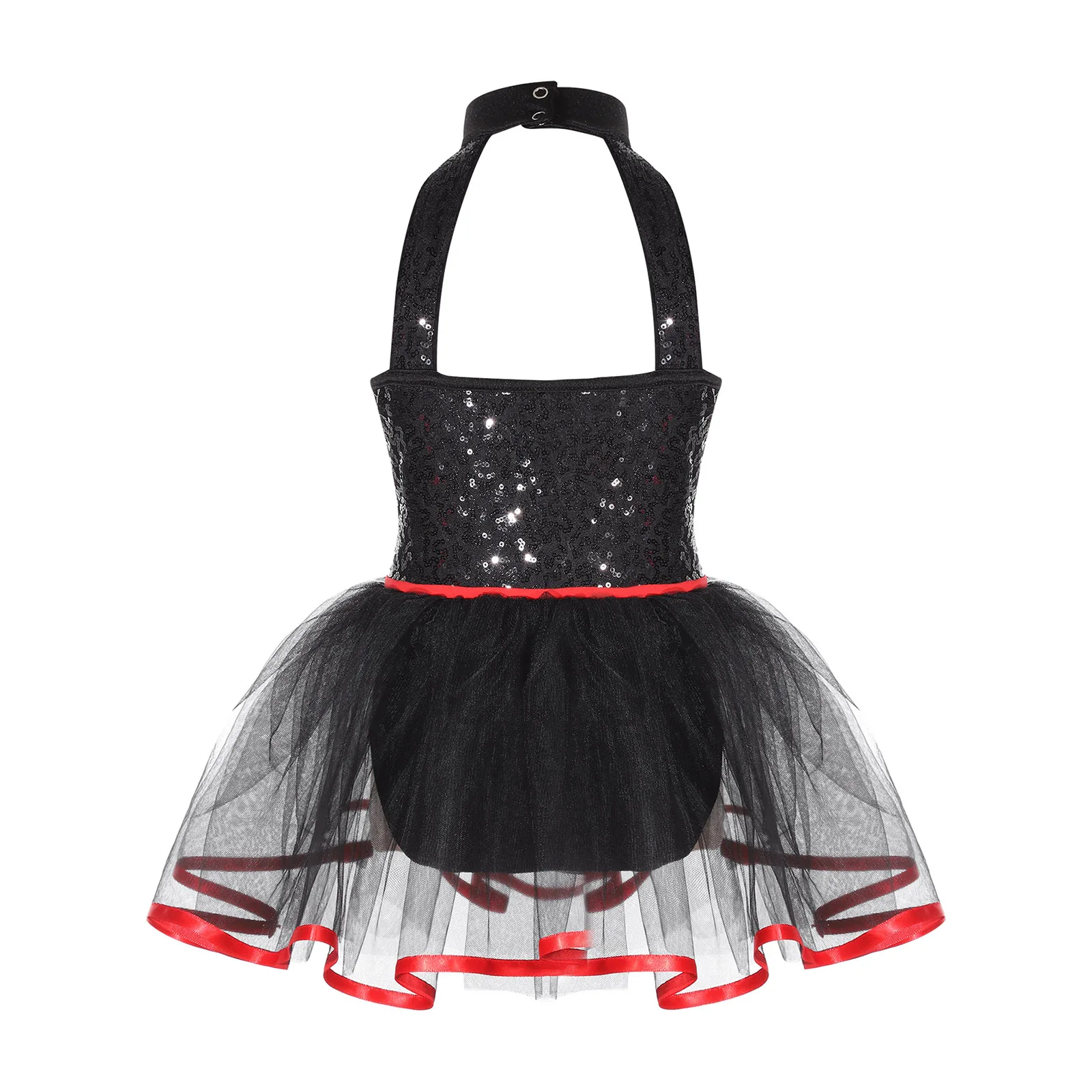 Halloween Doll Clown Costume Kids Girls Halter Neck Checkerboard Sequins Tutu Dress Bodysuit One-piece Dancewear Party Cospaly