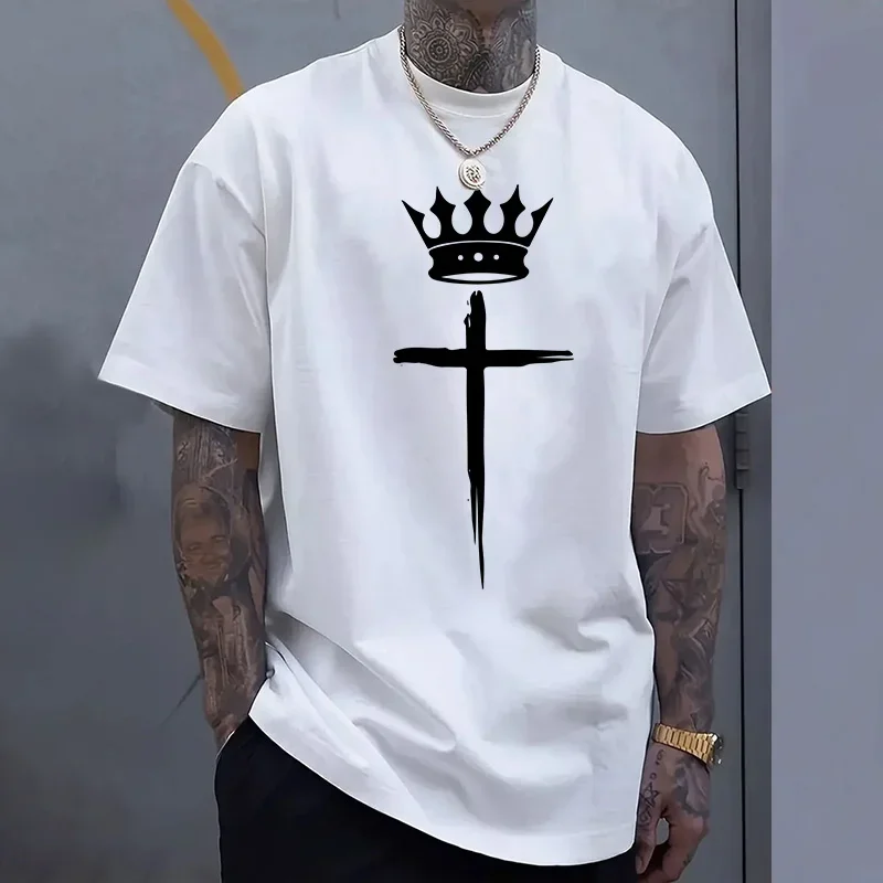 

Мужские футболки из 100% хлопка с перекрестной короной, городские повседневные модные футболки с принтом, летние домашние уличные удобные дышащие крутые топы