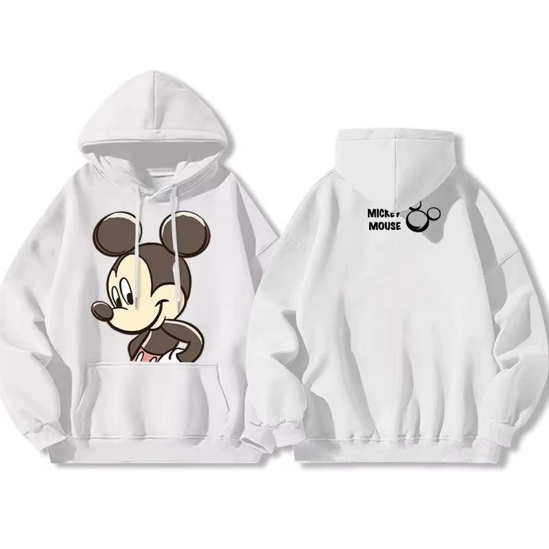 

Худи с Микки Маусом, бежевое, унисекс, весна 2026, хлопковый пуловер, минималистичный дизайн, коричневые уши, красный акцент, принт спереди с Микки Маусом