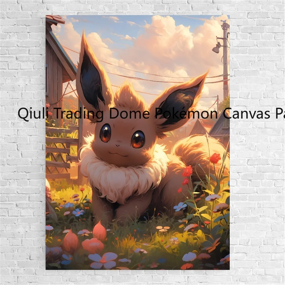 Anime peryferyjne Pokemon Eevee plakat do dekoracji artystyczna akwarela na ścianę obraz na płótnie nowoczesny wystrój pokoju wysokiej jakości obraz prezenty