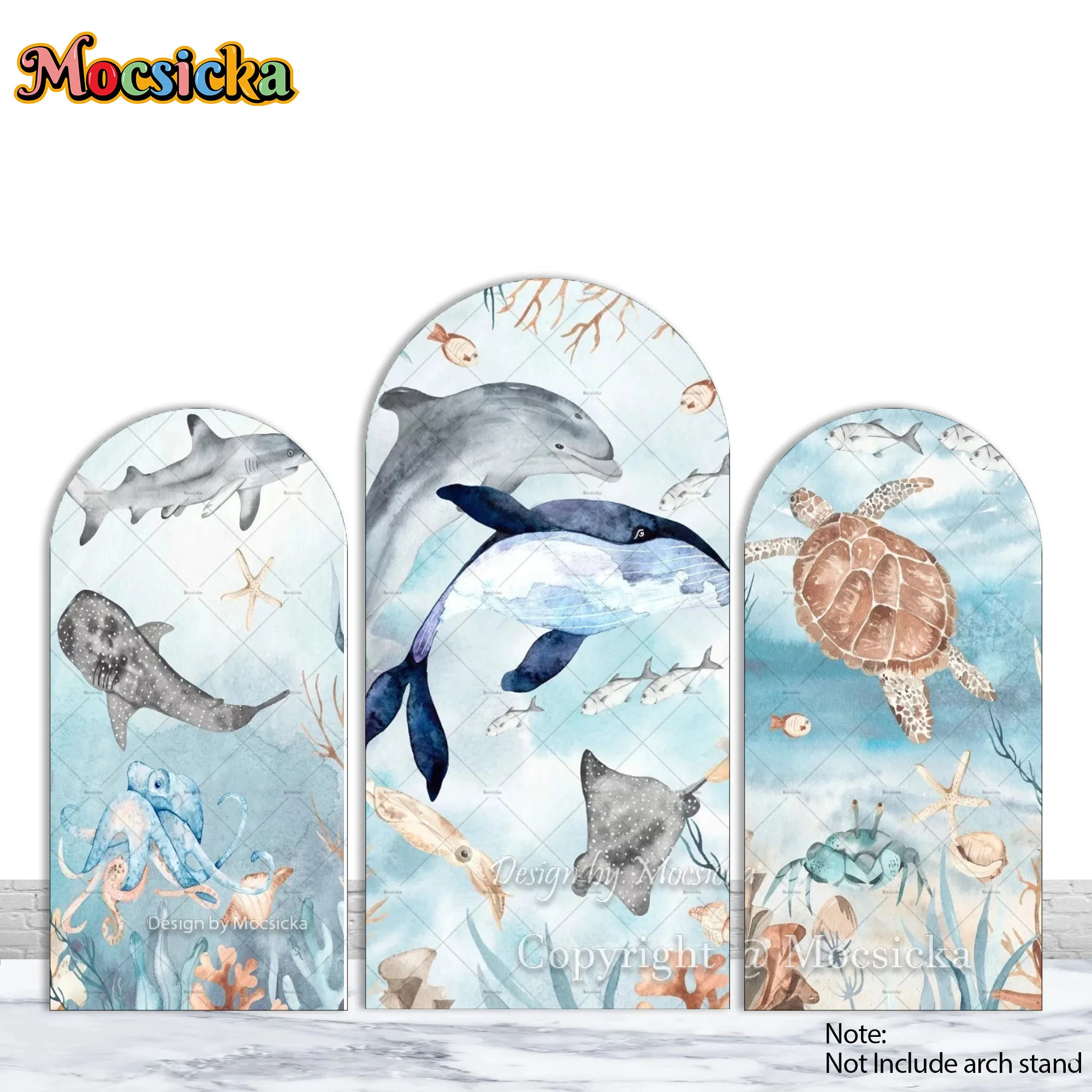 Mocsicka تحت الماء العالم حفلة قوس خلفية التصوير الفوتوغرافي الحيوانات أسماك القرش الحيتان السلاحف خلفية الاطفال الطفل عيد ميلاد الصورة #1