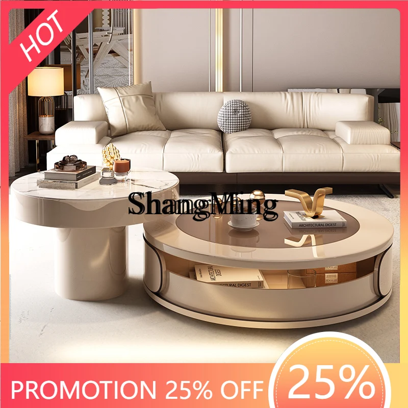 

ZYY advanced exquisite round coffee table high and low combination new home simple living room glass tea table