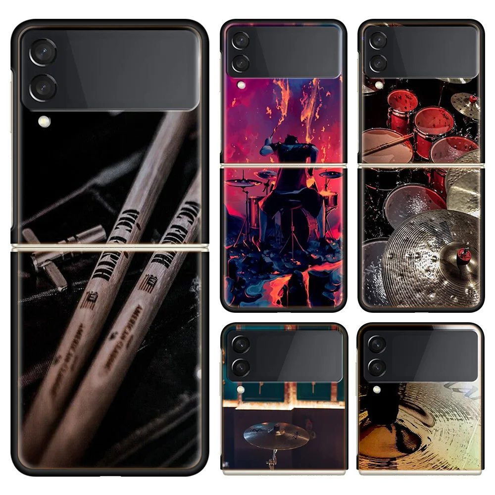 Musical Instrument Drum Rock Phone Case For Samsung Galaxy Z Flip 6 4 3 5G Funda Black Coque Hard PC Luxury Cover Z Flip 5 Capa