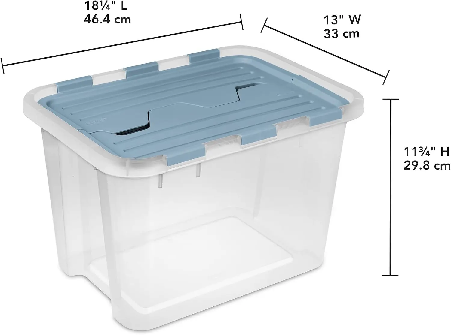 Hinged Lid Storage Box, 30-Quart Plastic Container with Secure Snap Closure, Built-in Finger Grips & Carrying Handles, 6-Pack