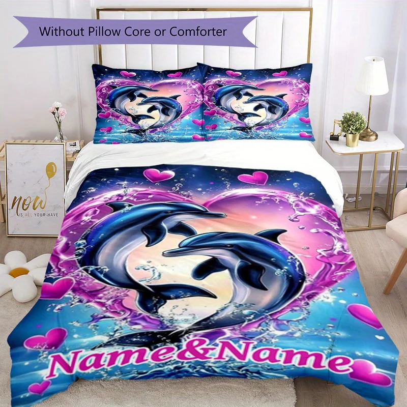 Name Custom Bedding Set Loving Dolphin Polyester Duvet Cover Single Twin Queen King Size for Home Decoration Birthday Gift