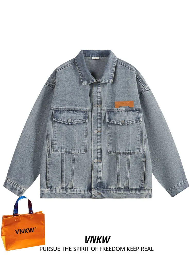 

Worn Look Spring Autumn Design Casual Waed Denim Jaet Hip Hop Loose Fit Collarl Coat for Youth Wear Resistant Fabric