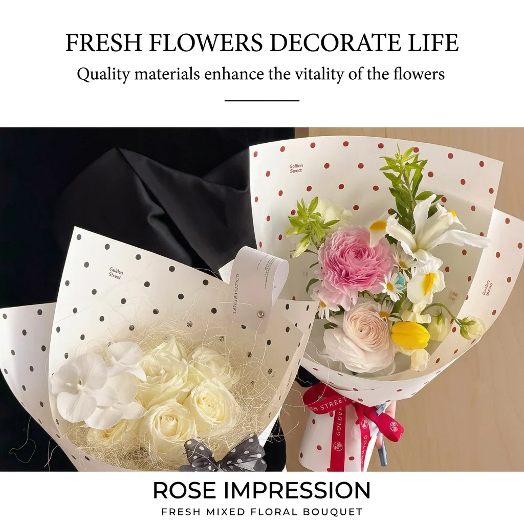 Waterproof Polka Dot Wrapping Paper Korean Bouquet Material Polka Dot Floral Liner Paper Classic Rose Gift Packaging Pouches