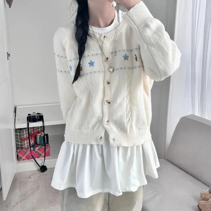 Dames chique los gebreide trui geborduurd zacht gezellig herfst winter faion vintage sle innerlijke slijtage top voor nieuwjaar