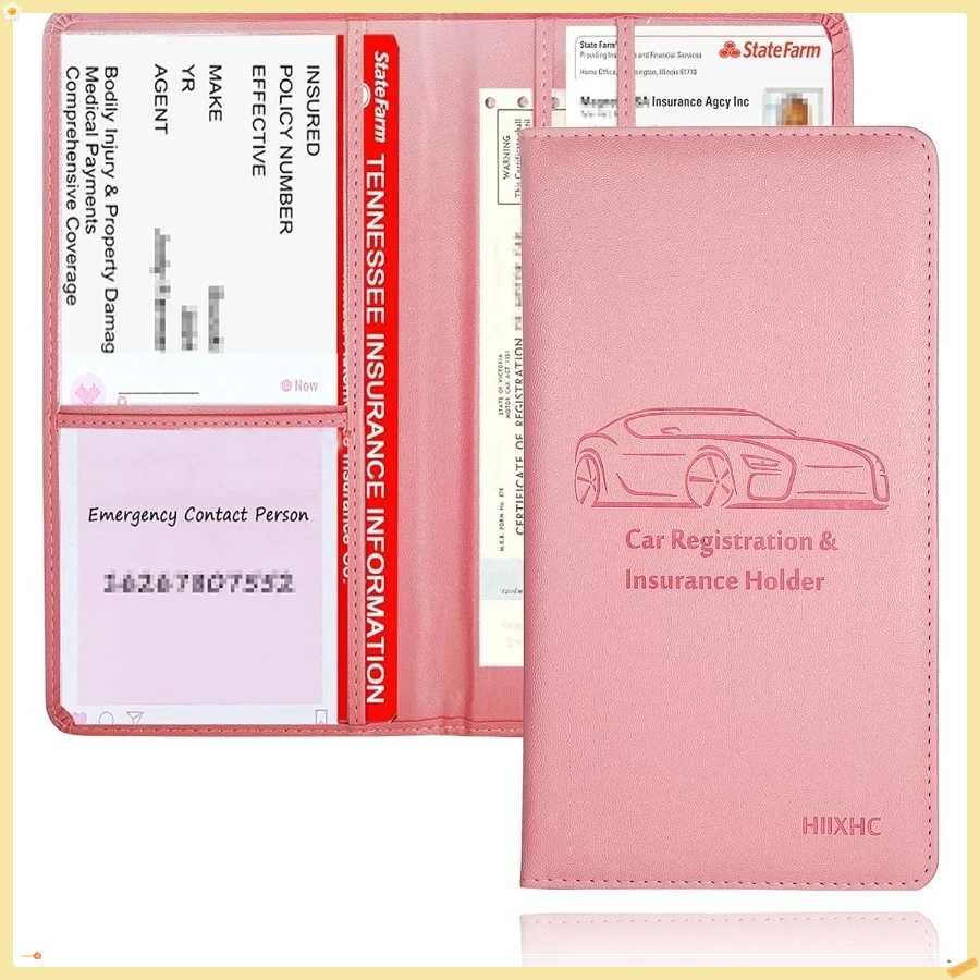 حامل بطاقة تسجيل السيارة والتأمين - صندوق قفازات السيارة الجلدية، منظم حافظة المحفظة الورقية لوثائق السيارات #1