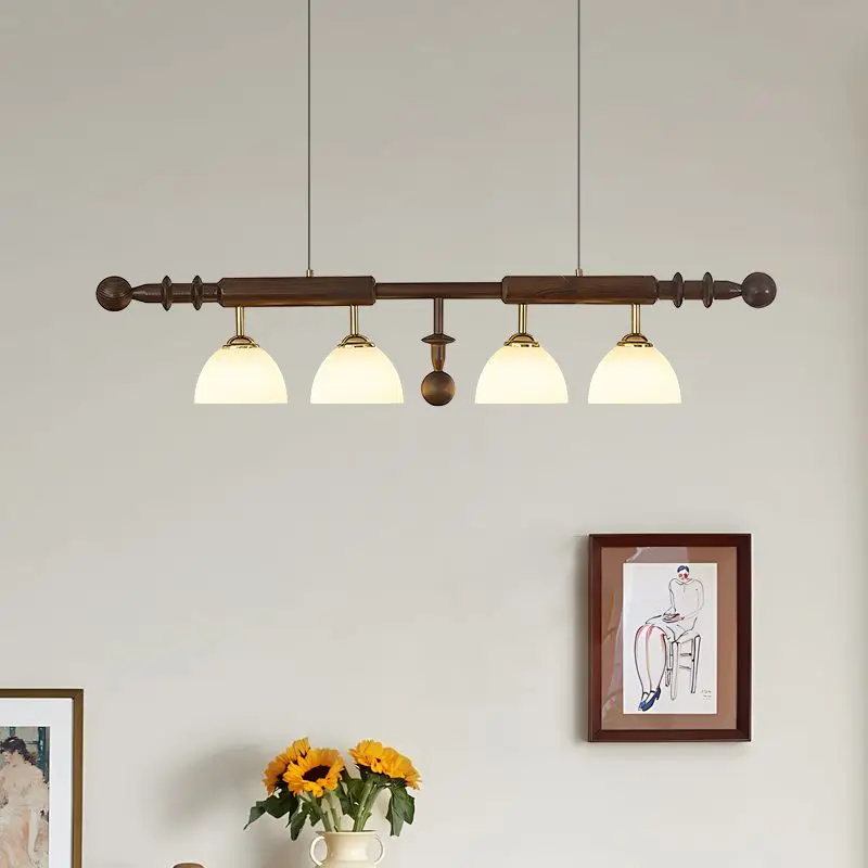 Retro Southeast Asian style solid wood Magic Bean pendant lamp, bar counter single row long lamp, solid wood hanging lamp