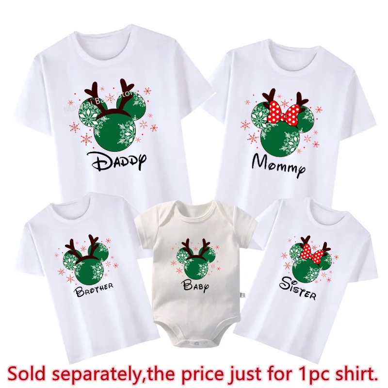 New Disney Christmas Deer Shirts Cotton Matching Dad Mom Kids Tshirts Baby Rompers Family Matching Disneyland Vacation Outfits