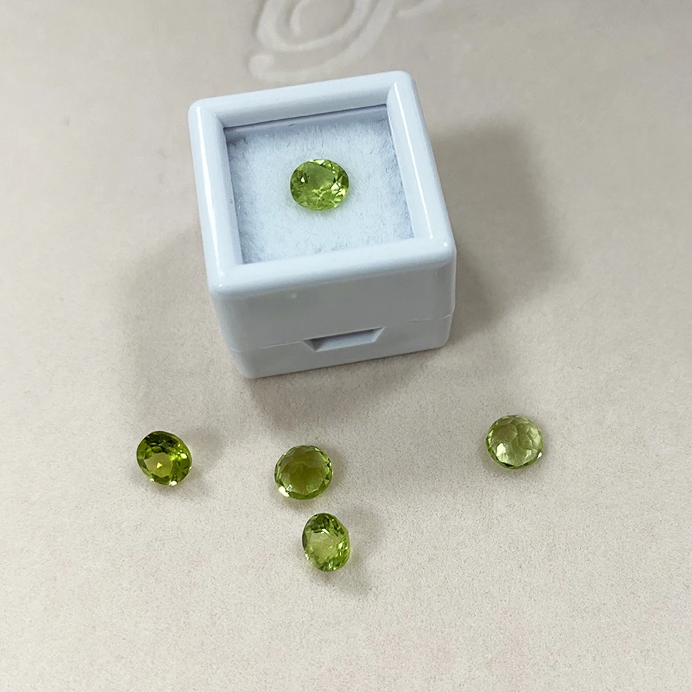 100% Natural Loose Stone 7X7mm 1.4ct Round Cut Olivine Peridot Gemstone for Earring Ring Necklace DIY Jewelry Making Accessory