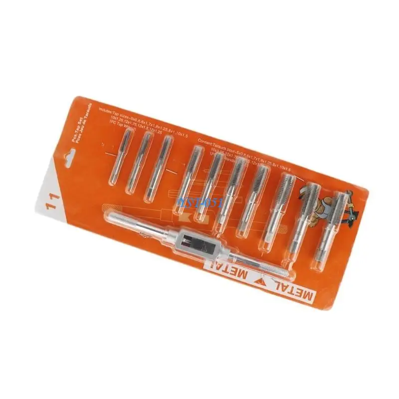 

E15A Professional Tap and Die Tool 11Pieces, Precise Machined Threading Tool for Easy Use in Repairs and Maintenance