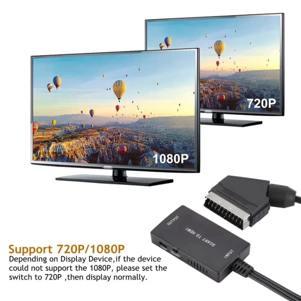 

HD1080P SCART To HDMI-Compatible Converter with Cable SCART In HDMI Out Video Audio Converter Adapter for TV/Desktop/DVD Player