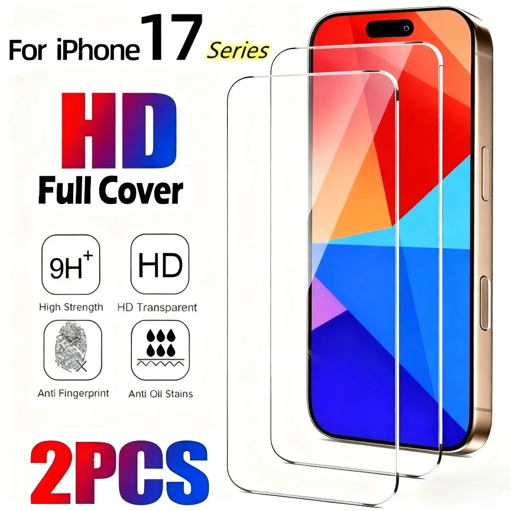 

2Pcs Ultra HD Screen Protector for iPhone 17 16 15 14 Pro Max Air 15 16 Plus 13 12 11 Pro Mini XS XR 9H Hardness Tempered Glass
