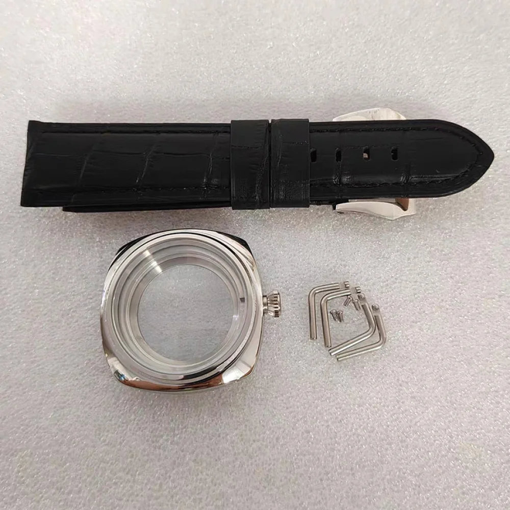 Caixa de aço inoxidável 42mm, cristal de safira + pulseira de couro para movimento nh35, acessórios de relógio modificados