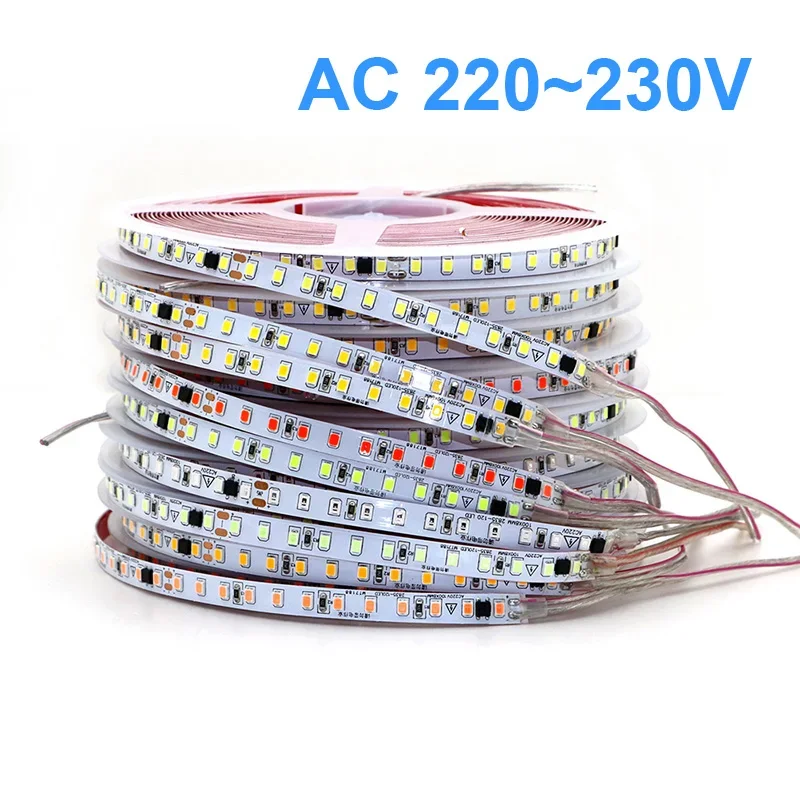 AC 220V 230V LED Strip 2835 120LED/m Home Light Strip Red Ice Blue Green Yellow Pink Flexible And Cuttable Soft Lamp Bar