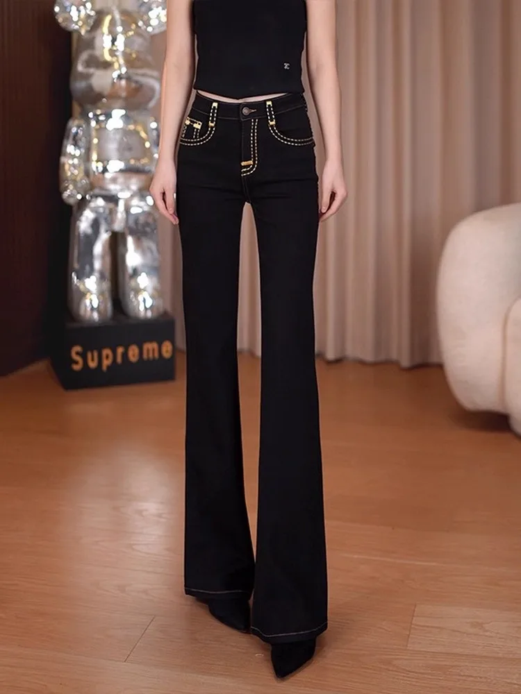 

High Waist Flared Jeans Women's Autumn Winter Thiened Fce Slimming Straight Leg Long Trousers Casual Sle Bootcut Jeans