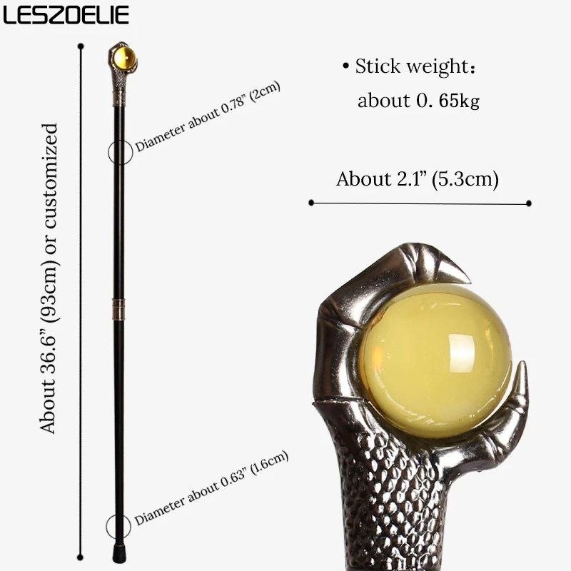 Luxus Silber Drachen Klaue Gehstock Mit Gelb Kristall Ball Mann Elegante Gehstock Frau Mode Cosplay Party Stöcke